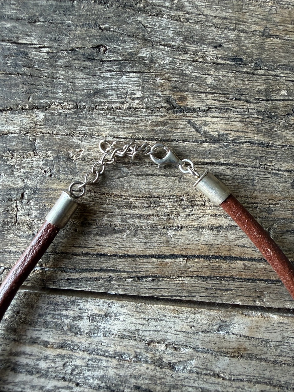 Turquoise Stone Pendant Necklace in 925 with Brown Leather Cord - Picture 2 of 4
